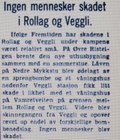 Faksimile fra Aftenposten 15. mai 1940: Notis om status for krigshandlingene i Rollag og Veggli.