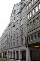 «Svinesundgården», Akersgata 39 i Oslo, oppført 1920 i nasjonal nybarokk, ark. Engelstad. Foto: Chris Nyborg (2013).