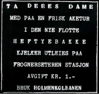 Holmenkollbanen inviterer til aketur. Oslo Museum