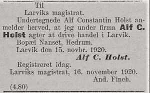 Alf C. Holst kunngjøring 1920.jpg