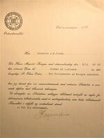 Alf Ihlen får brev om ridder St Olavs Orden 1952.