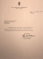 Alf Ihlen får brev om tysk fortjenstorden.