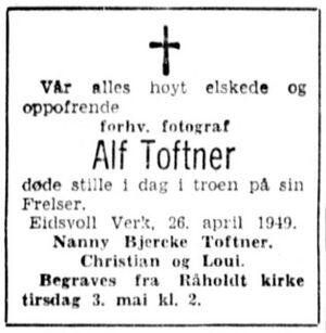 Alf Toftner dødsannonse Aftenposten 1949.JPG