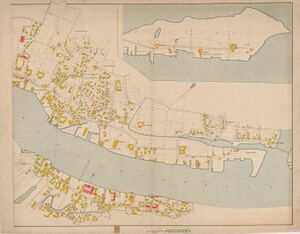 Østre del av kort over Porsgrunn fra 1887