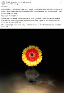 Skjermdump fra 22. juli-senterets Facebookside 2022.