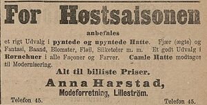 Anna Harstad Modeforretning annonse 1907.jpg