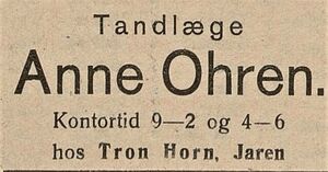 Anne Ohren annonse Hadeland 1928.jpg