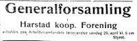 Generalforsamlingene - som ble avviklet på Arbeidersamfundet ble annonsert i arbeideravisene - Denne sto i Folkeviljen 19. april 1923