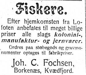 Annonse 2 fra Johan C. Fochsen i Haalogaland 18.4.-06.jpg