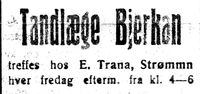 20. Annonse 2 fra tannlege Bjerkan i Inntrøndelagen 20.1. 1926.jpg