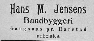 Annonse for Hans M. Jensens Baadbyggeri i Haalogaland 09.01. 1907.jpg