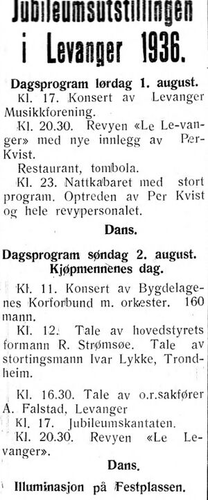 Annonse for Jubileumsutstillingen i Levanger i Inntrøndelagen og Trønderbladet 31.7.1936.jpg