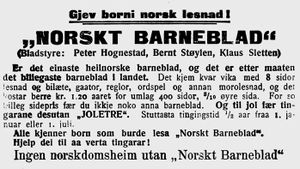 Annonse for Norskt Barneblad i Ungskogen 16.9. 1915.jpg