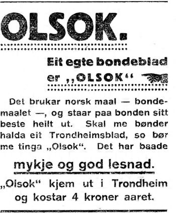 Annonse for bladet OLSOK i Indhereds-Posten 9.11.1917.jpg