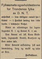 Annonse i Haalogaland den 9. september 1913, som forteller at Trondenes fylke av D.N.T. skulle ha fylkesmøte og avholdsstevne i Harstad.