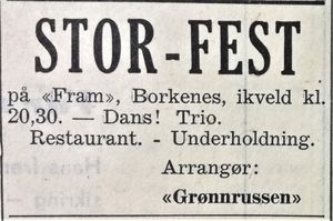 Annonse fra "Grønnrussen" i Harstad Tidende 30.04. 1955.jpg
