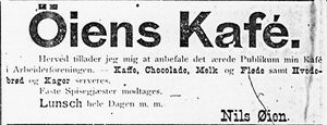 Annonse fra Øiens Kafe i Søndmøre Folkeblad 6.1.1892.jpg