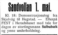 96. Annonse fra 1. mai-komiteen på Sandvollan i Nord-Trøndelag og Nordenfjeldsk Tidende 28.4. 1938.jpg