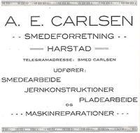 Annonse i utstillingskatalogen til Harstadutstillingen 1911 hvor han var en av jurymedlemmene for handverkerfag.