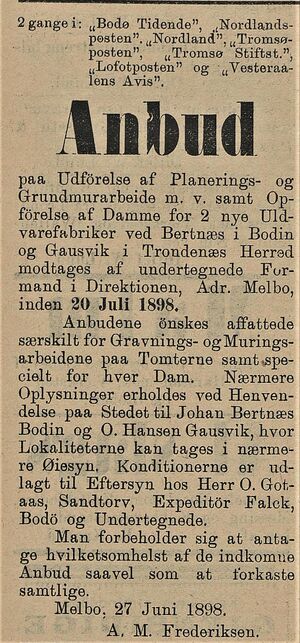 Annonse fra A.M. Frederiksen i Tromsø Amtstidende 30.06. 1898.jpg