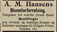 327. Annonse fra A.M. Hansens blomsterforretning i Fredriksstad Tilskuer 24.09. 1910.jpg