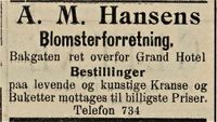 331. Annonse fra A.M. Hansens blomsterforretning i Fredriksstad Tilskuer 24.09. 1910.jpg