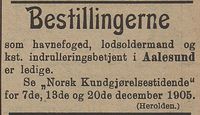 168. Annonse fra Aalesund kommune i Kysten 7.12. 1905.jpg