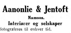 Annonse fra Aanonlie & Jentoft i Nordtrønderen 10.6. 1914.jpg