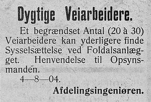 Annonse fra Afdelingsingeniøren i Østerdølen 05. 08 1904.jpg