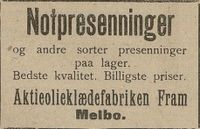 102. Annonse fra Aktieolieklædefabriken Fram i Harstad Tidende 29. 05. 1911.jpg