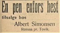 6. Annonse fra Albert Simonsen i Folkeviljen 1.10. 1919.jpg