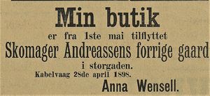 Annonse fra Anna Wensel i Lofotposten 02.05. 1898.jpg