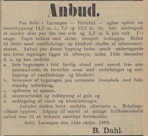Annonse fra B. Dahl, Lavangen i Harstad Tidende 22.10. 1900.jpg