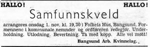 Annonse fra Bangsund Arb. Kvinnelag i Namdal Arbeiderblad 28.10.1950.jpg