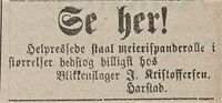 Annonse i Haalogaland 7. mai 1914. Skannet av Gunnar E. Kristiansen.