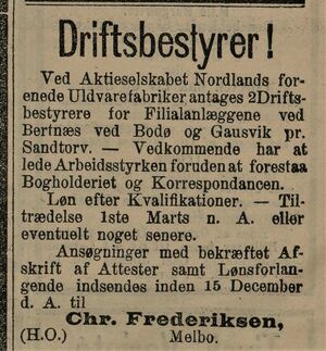 Annonse fra Chr. Frederiksen i Dagbladet 7.11. 1898.jpg
