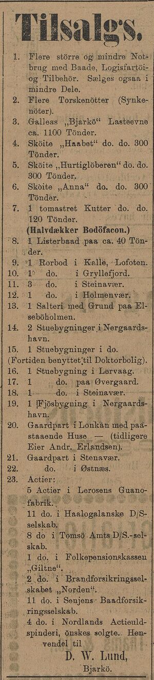 Annonse fra D.W. Lund i Tromsø Amtstidende 04.01.1896.jpg