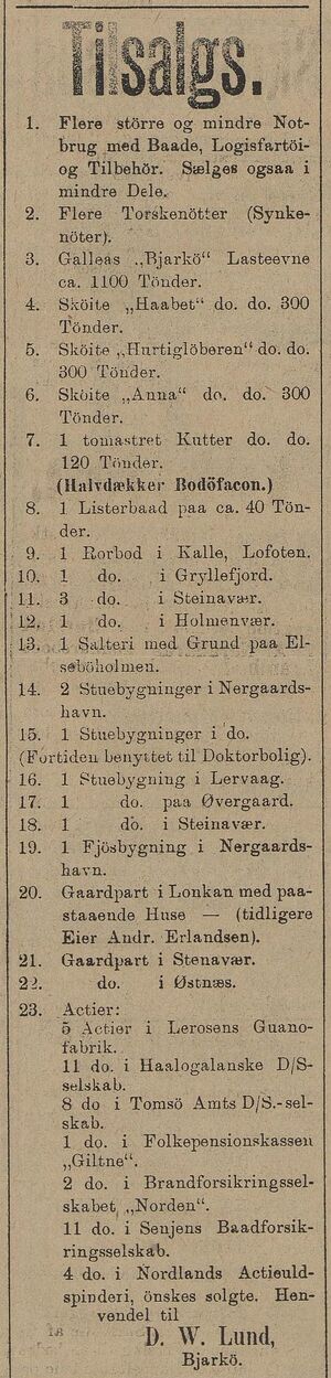 Annonse fra D.W. Lund i Tromsø Amtstidende 11.04.1896.jpg