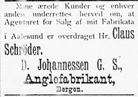 290. Annonse fra D. Johannessen G.S. i Søndmøre Folkeblad 8.1.1892.jpg