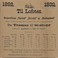 373. Annonse fra Dampskibsselskabet Harstad i Tromsø Amtstidende 16.01. 1892.jpg