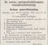 30. mai kom en mer presis annonse om generalforsamlingen - i Jernbaneavisen.