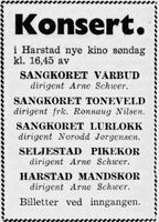 Annonse for barnemøte på Bethel i Folkeviljen 27.03.1954 der Seljestad pikekor skulle synge under sin dirigent frk. Nilsen (Rønnaug Mathiassen).