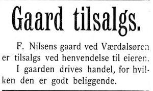 Annonse fra F. Nilsen i Indtrøndelagen 31.8. 1900.jpg