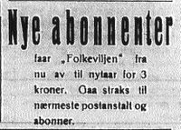277. Annonse fra Folkeviljen i Folkeviljen 24.8.1922.jpg