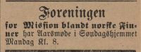 293. Annonse fra Foreningen for Mission blandt norske Finner i Lillehammer Tilskuer 15.01.1909.jpg