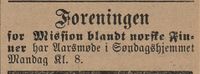 267. Annonse fra Foreningen for Mission blandt norske Finner i Lillehammer Tilskuer 15.01.1909.jpg