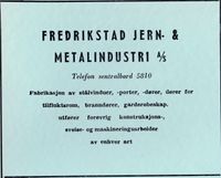 240. Annonse fra Fredrikstad Jern- & Metalindustri AS i Norsk Militært Tidsskrift nr. 11 1960.jpg