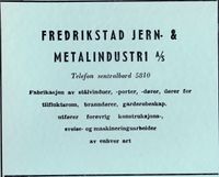 239. Annonse fra Fredrikstad Jern- & Metalindustri AS i Norsk Militært Tidsskrift nr. 11 1960.jpg