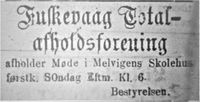 Medlemsmøte i Melvik skole søndag den 29. juli 1888. Tromsø Amtstidende 27. juli 1888.