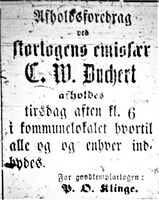 Annonse fra Senjens Tidende 14. mai 1887 om møte tirsdag 17. mai kl 1800.